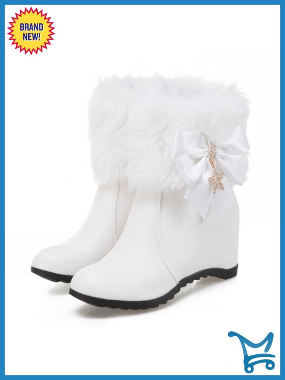 PU Leather Hidden Wedge Snow Booties Rhinestone Bowknot Side Zipper Ankle Boots
